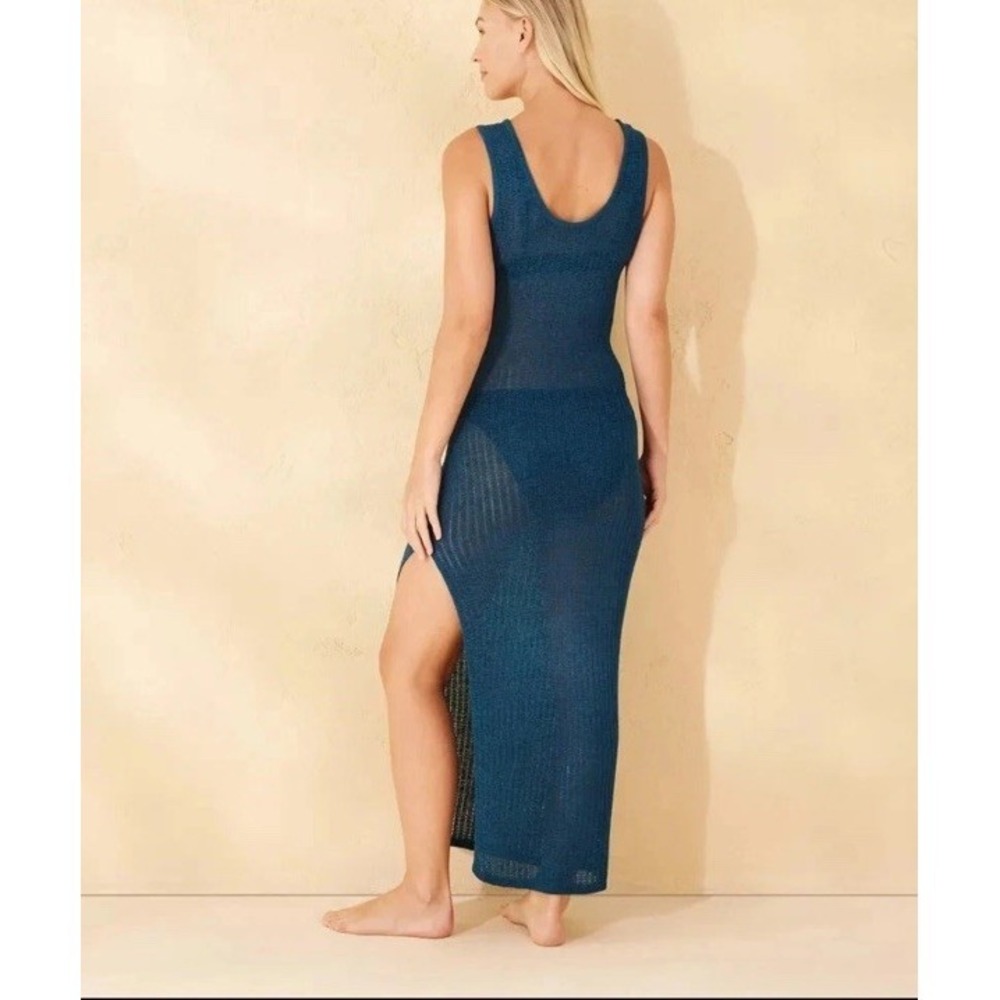 Shade & Shore Women's Size XLarge 16 Crochet Maxi Cover Up Tank Dress Blue